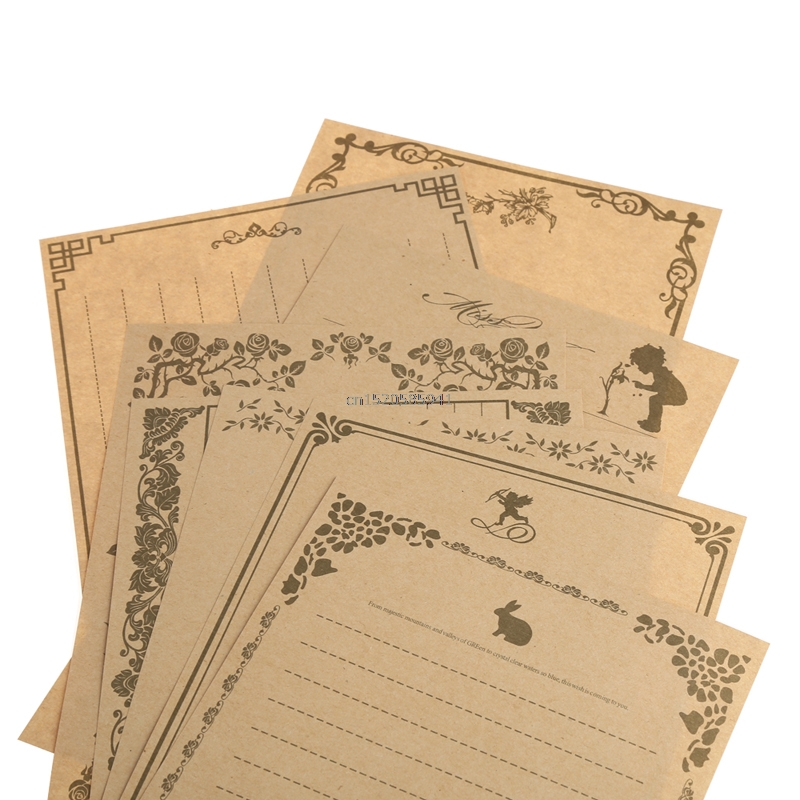 8 Sheets Vintage Retro Writing Stationery Paper Pad Note Letter Set