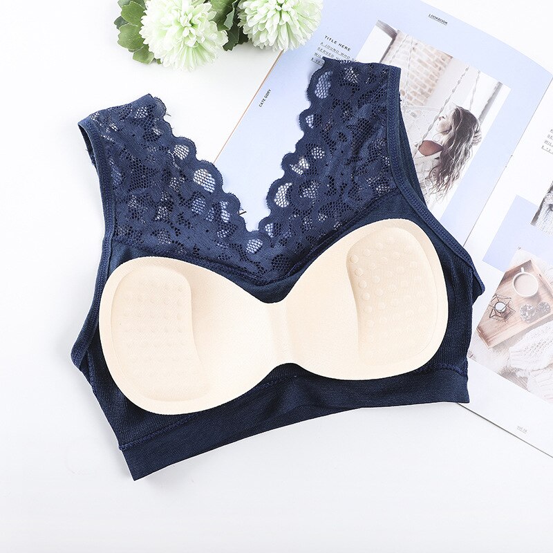 Wanayou ademende dames sportbeha met kant, push-up workoutbeha voor dames, elastische schokbestendige fitness yogabeha, naadloze gevoerde sportbeha