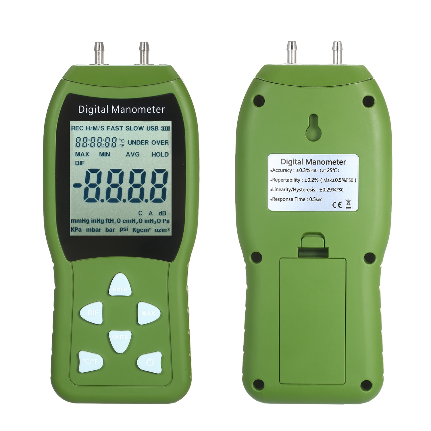 Handheld Digital Air Pressure Meter 12Unit Dual Port Differential Pressure Gauge HVAC LCD Backlit Natural Gas Analyzer Manometer