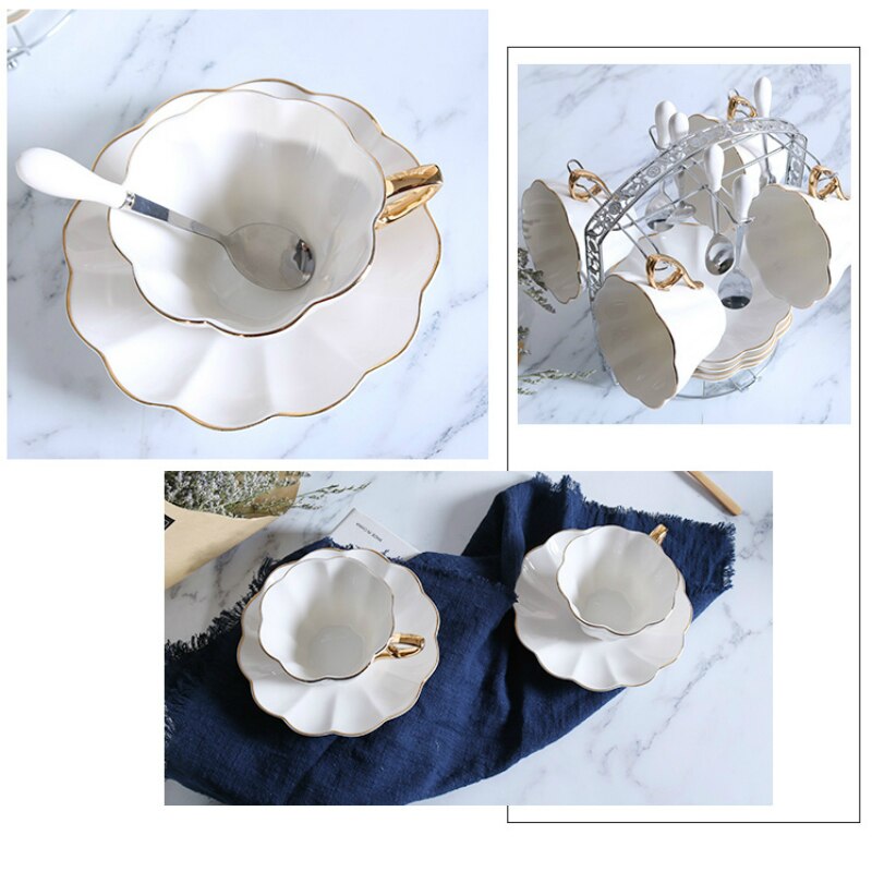 Blomsterben kina porcelæn te kop underkop ske sæt 180ml keramisk tekop hvid porcelæn kaffekop te sæt cafe espresso kop