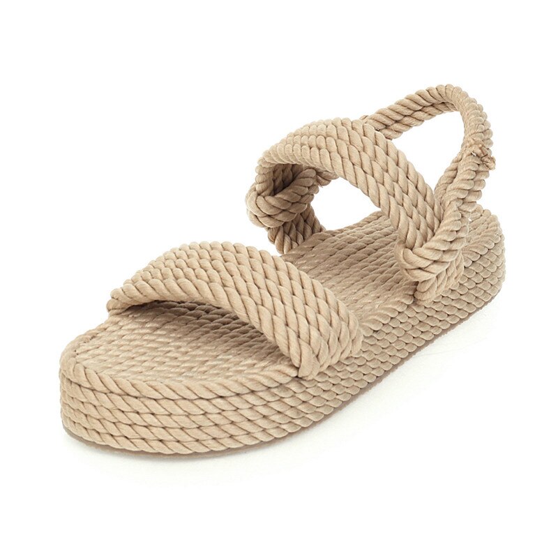 sommer Flache Sandalen Frauen Seil Weibliche Strand Schuhe Keil kippen-Flops Komfortable Plattform frauen Seil Sandalen Feminina Neue: Beige / 8,5