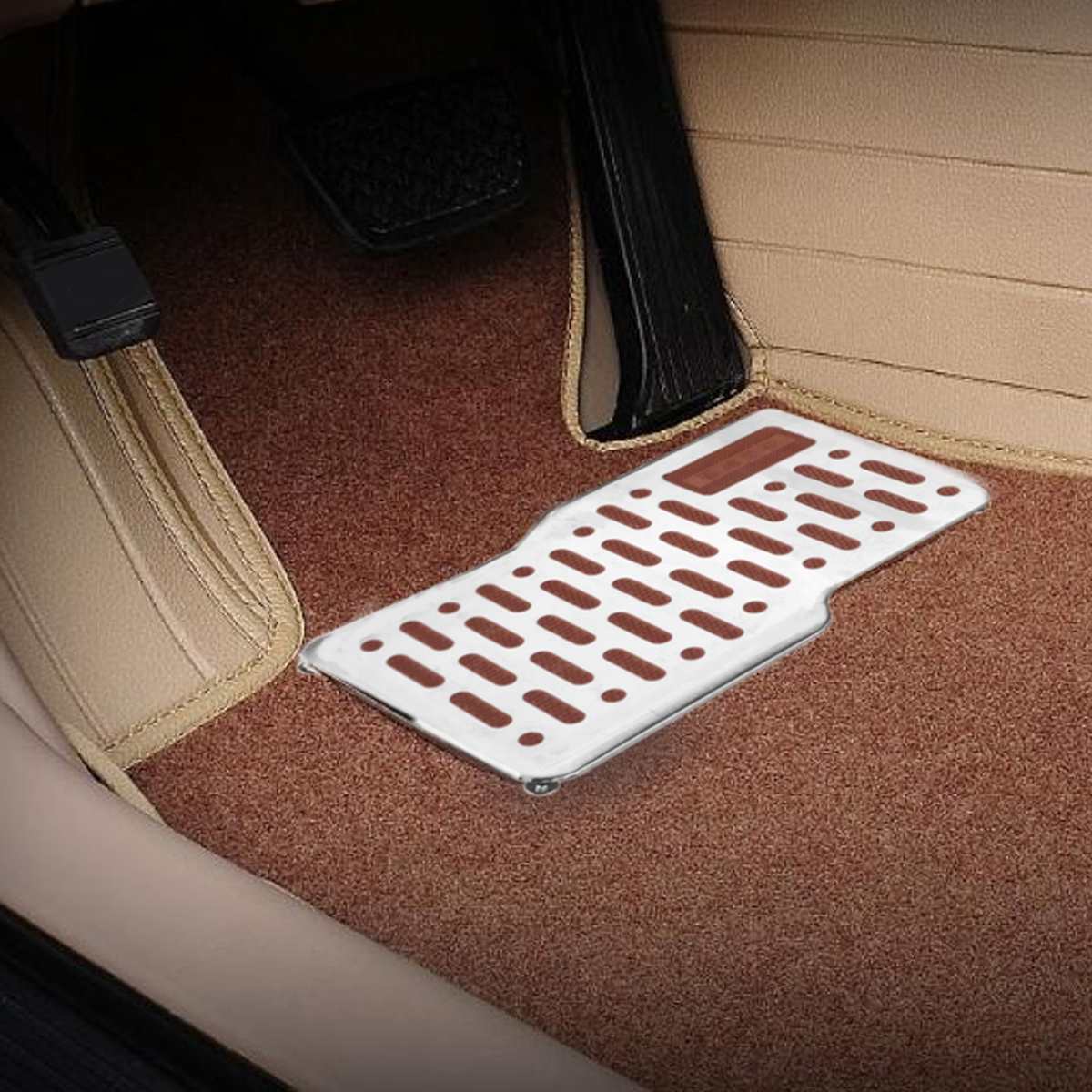 Car Foot Rest Pedal Plate Floor Carpet Mats Non-slip Stainless Heel Pad For Car Truck Suv Black Beige Brown CN/RU/US stock