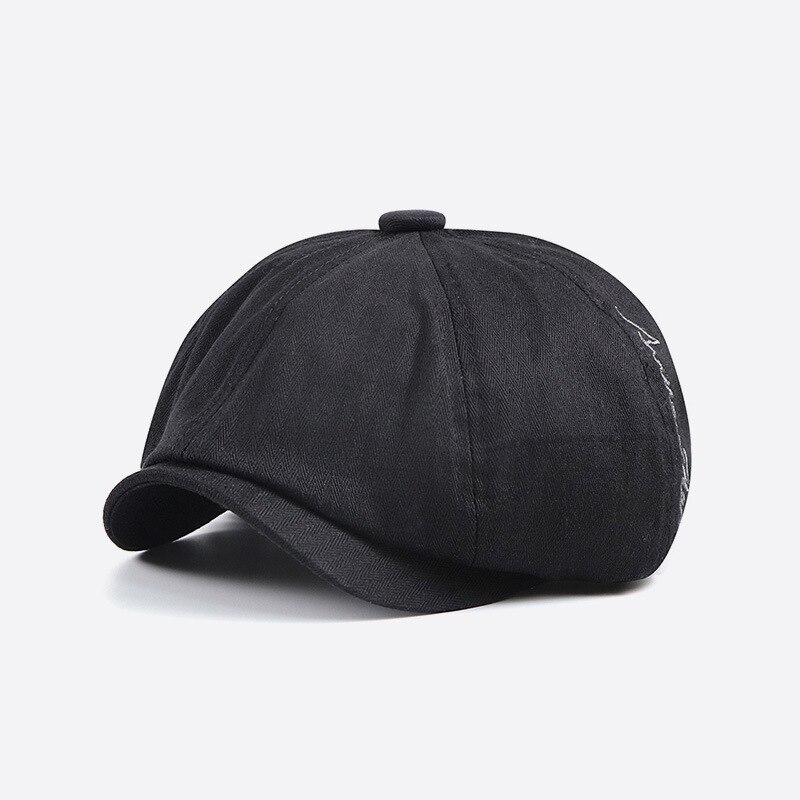 Wuaumx solid bomull åttakantig hatt män kvinnor vintage tidningspojke keps detektiv målare hattar retro platt keps ledig basker hatt casquette: Svart
