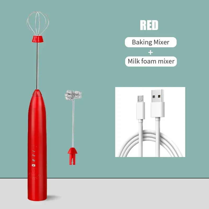 Agitador eléctrico de espuma de leche, batidor de café inalámbrico, batidor de huevos de mano, agitador de espuma de capuchino, herramientas de cocina portátiles USB, Espumador: Verde militar