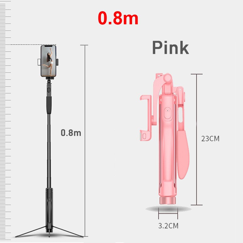 YUNAO A21 Handheld gimbal selfie stick support remote control Rechargeable bluetooth selfie stick tripod for phone selfie: 80cm-Pink