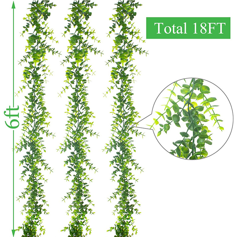 3PC Artificial Eucalyptus Garland, Faux Vines Greenery Garland Wedding Backdrop Arch Hanging Plant: a