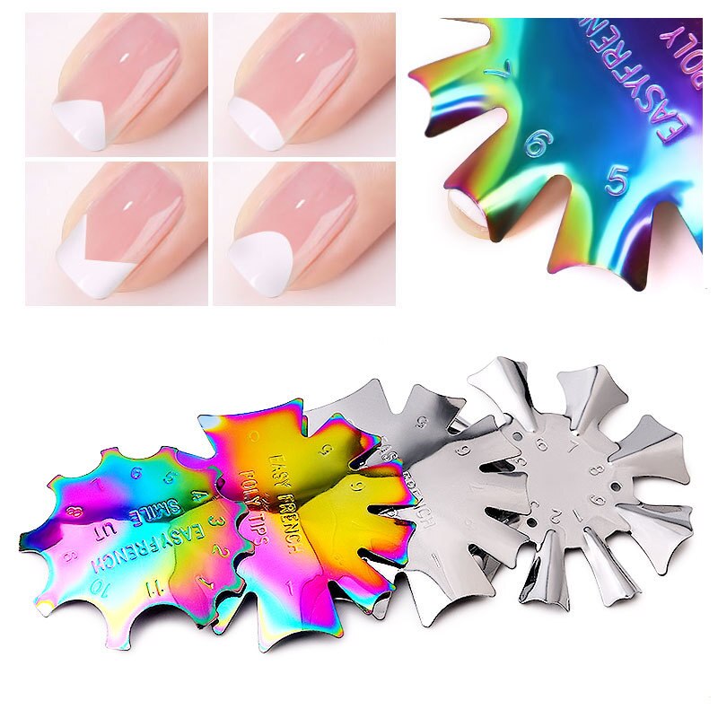 Pro 9 Sizes Easy French Smile Cut V Line almond shape Tips Manicure Edge Trimmer Nail Cutter Acrylic Pink White French Nails