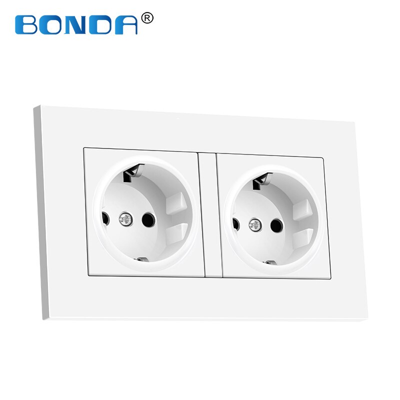 EU wall socket export method German standard tempered glass and plastic panel socket round 16A 2 hole power socket AC220-250
