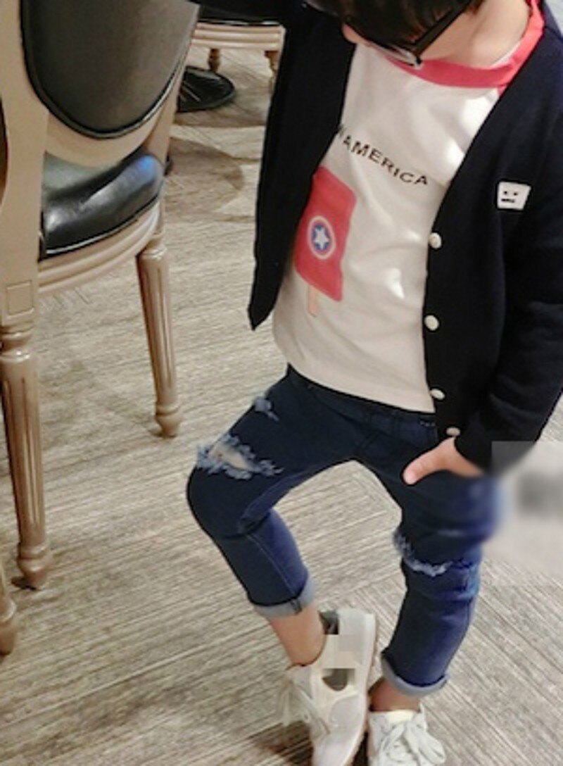 Ripped Boys and Girls Jeans Skinny Pants Spring Autumn Kids Denim Jeans 8JZ019
