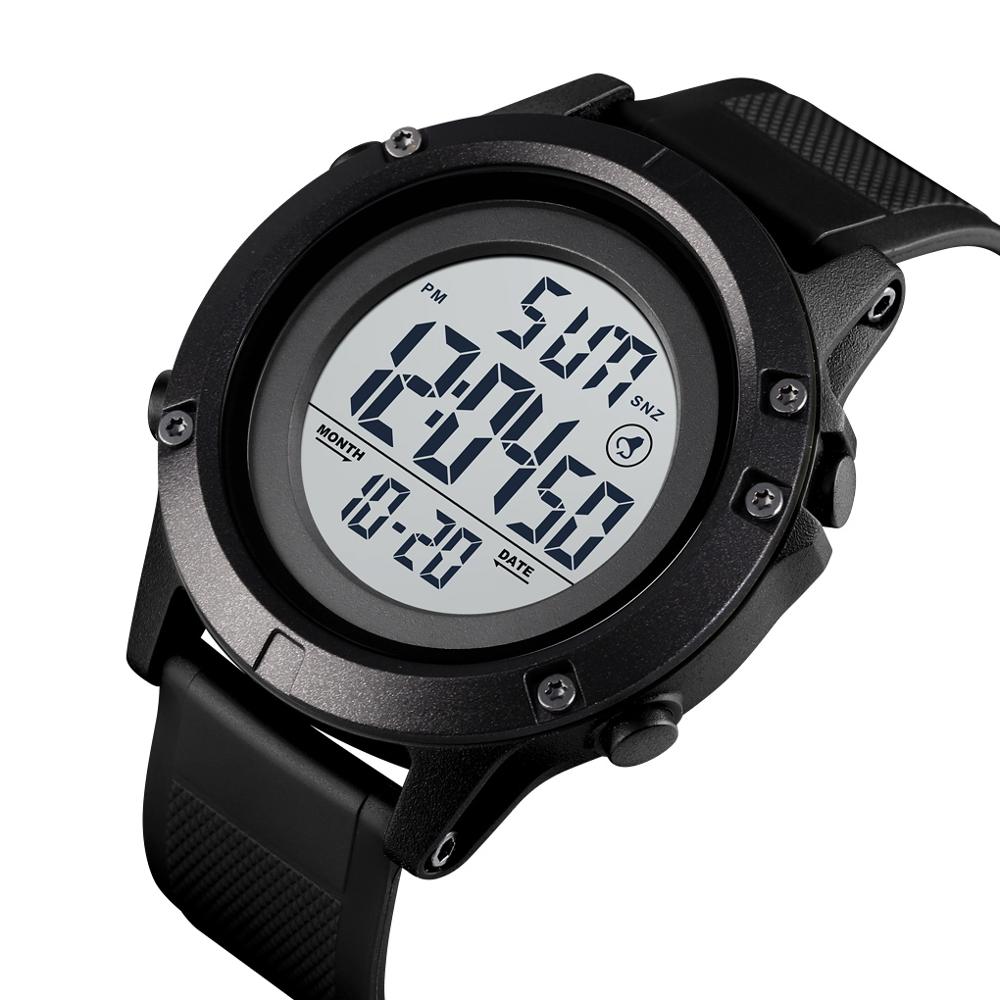 Skmei sport herenhorloge 50m waterdicht alarm 12/24 uur klok led licht pu armband digitaal polshorloge relogio masculino 1508: Wit zwart