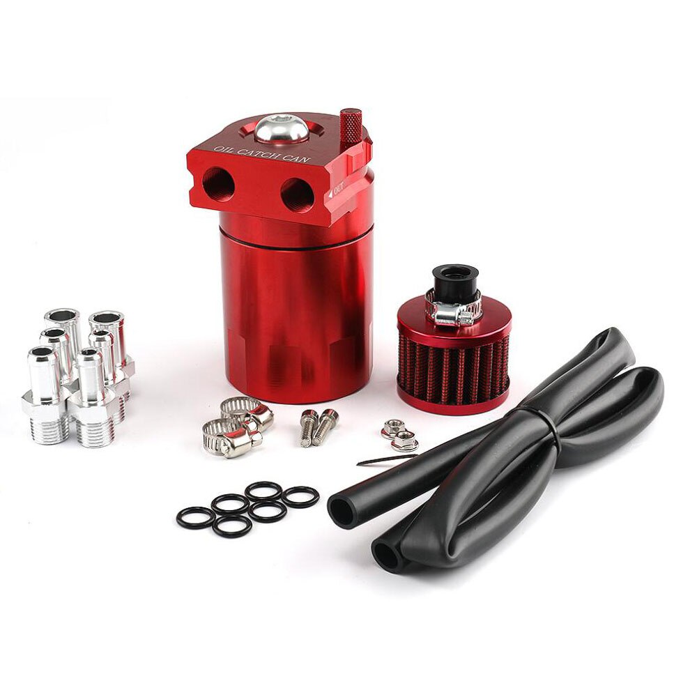 Universal Car Oil Catch Can Tank Kit Baffled Reservoir Fuel Tank 300ml with Parts Air Filter Baffled Tank Aluminum Oil CatchCcan