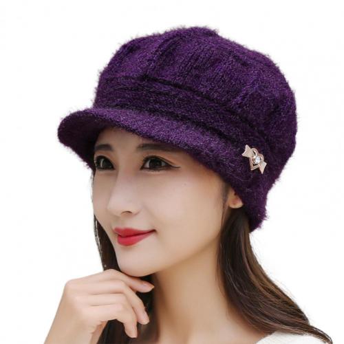 Peaked Hat All Match Autumn Winter Sun Protection Pure Color Knitting Hat Peaked Cap Accessories: Purple