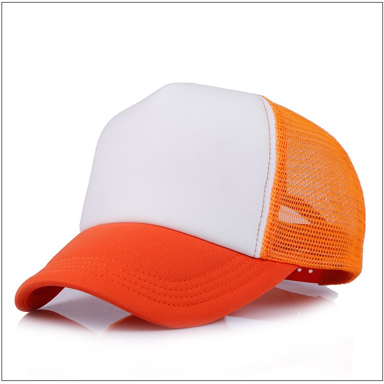 1 Pc Unisex Cap Casual Plain Mesh Baseball Cap Adjustable Snapback Hats For Women Men Hip Hop Trucker Cap Streetwear Dad Hat: Orange