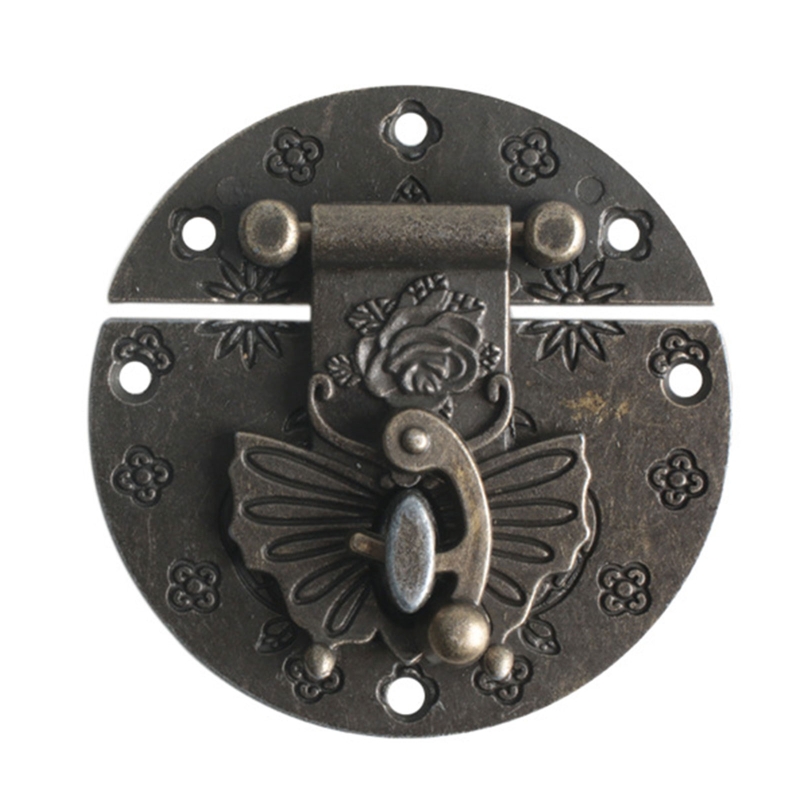 Ronde Vlinder Sluiting Houten Doos Hangslot Antieke Decoratieve Klink Lock Kast Gesp Doos Accessoire Anti-Corrosie: 4