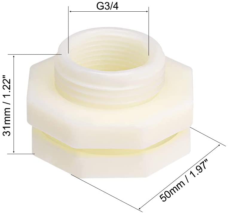 uxcell ABS Bulkhead Tank Fitting Adapter for Rain Bucket Aquariums Water Tanks Ponds G3/4 Female 6Pcs