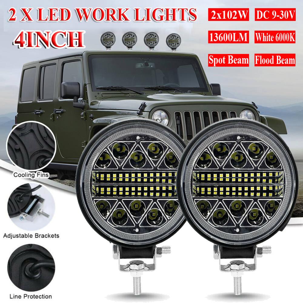 2Pcs Round LED Work Lights Off Road Spotlight 102W 12V/24V 13600LM LED Car Light Bright Beam For SUV ATV Truck Motorcycle Light
