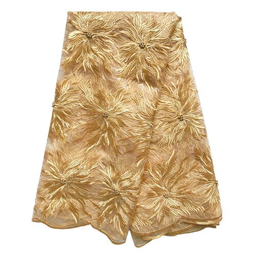 Tissu dentelle nigérian doré dentelle française | dentelle, tissu avec perles, en tissu dentelle strass, tissu africain perle, lot5yard/800: gold