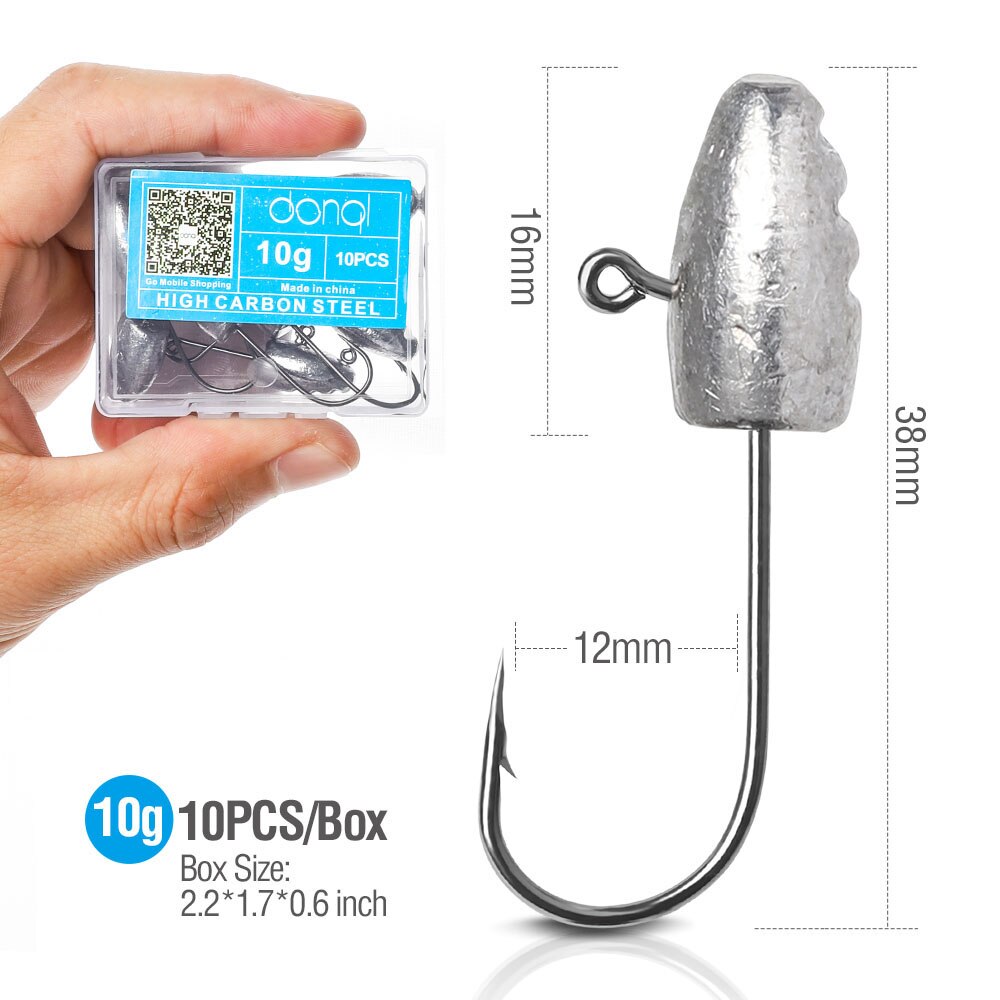 Donql bly jigg huvud fiskekrokar 10 st/ set för mjukt bete 3g 5g 7g 10g karp hullingförsedda enkel fiskkrok fisketillbehör: 10 st 10g