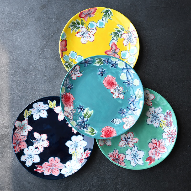 Hand-Painted Underglaze Ceramic Plate 8.5 Inches Dinner Plates Tableware