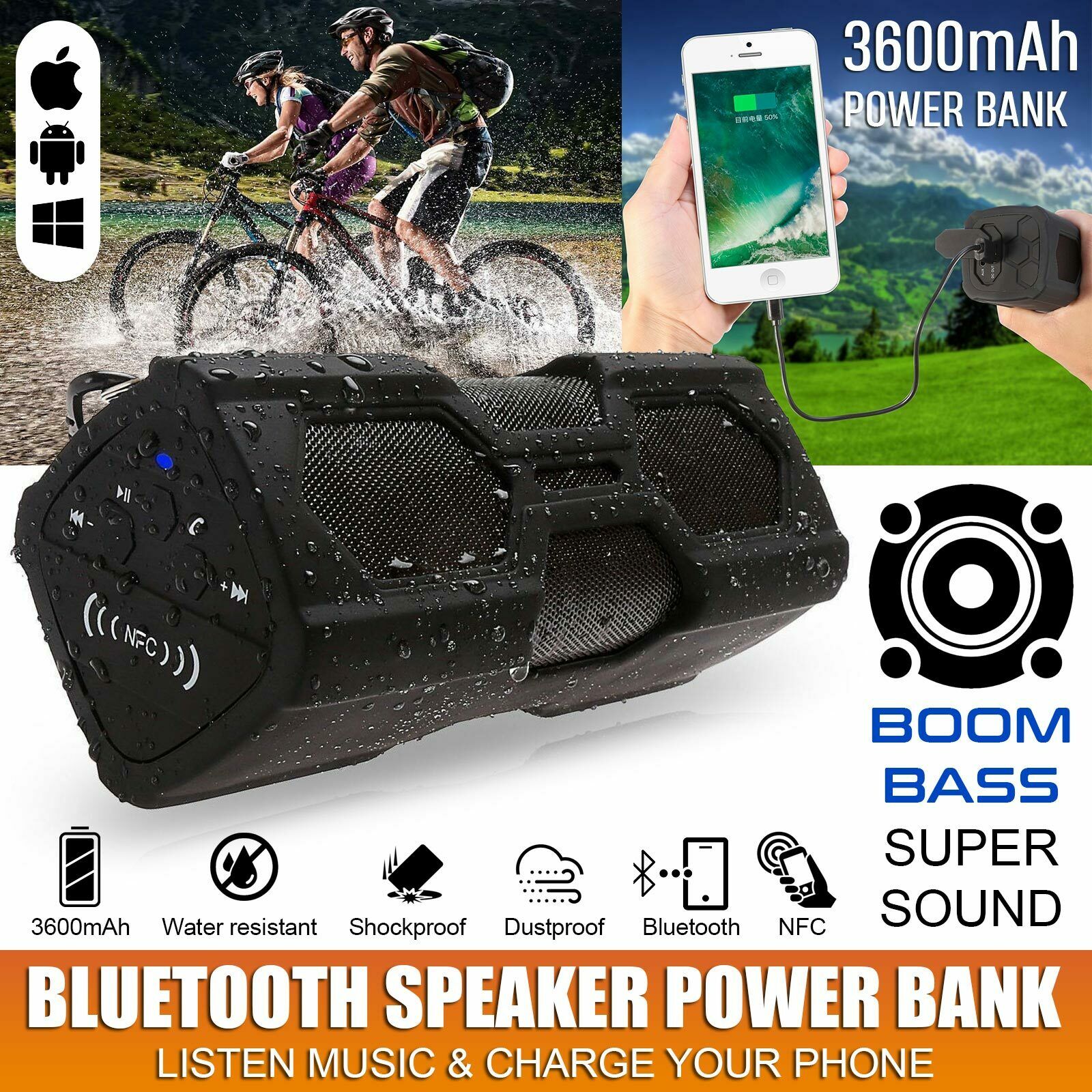 Draagbare Bluetooth Wireless Speaker Waterdichte Power Bank Super Bass Stereo Nfc Outdoor Oplaadbare Draadloze Luidsprekers Loudsper