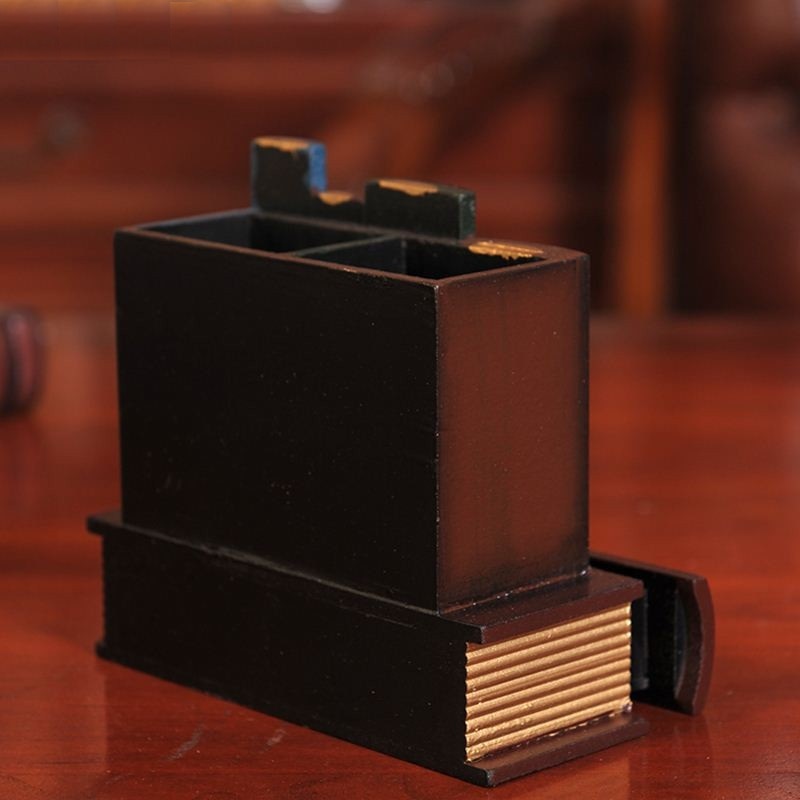 Portalápices de madera Retro multifunción con forma de libro, artesanía de madera, decoración del hogar, caja de almacenamiento, cajones, soporte de papelería Gi