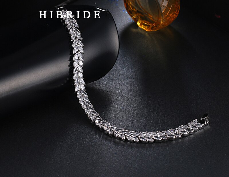 Hibride jóias marca novo design aaa zircão cúbico pulseiras de casamento & bangles cor branca jóias femininas de luxo, B-004