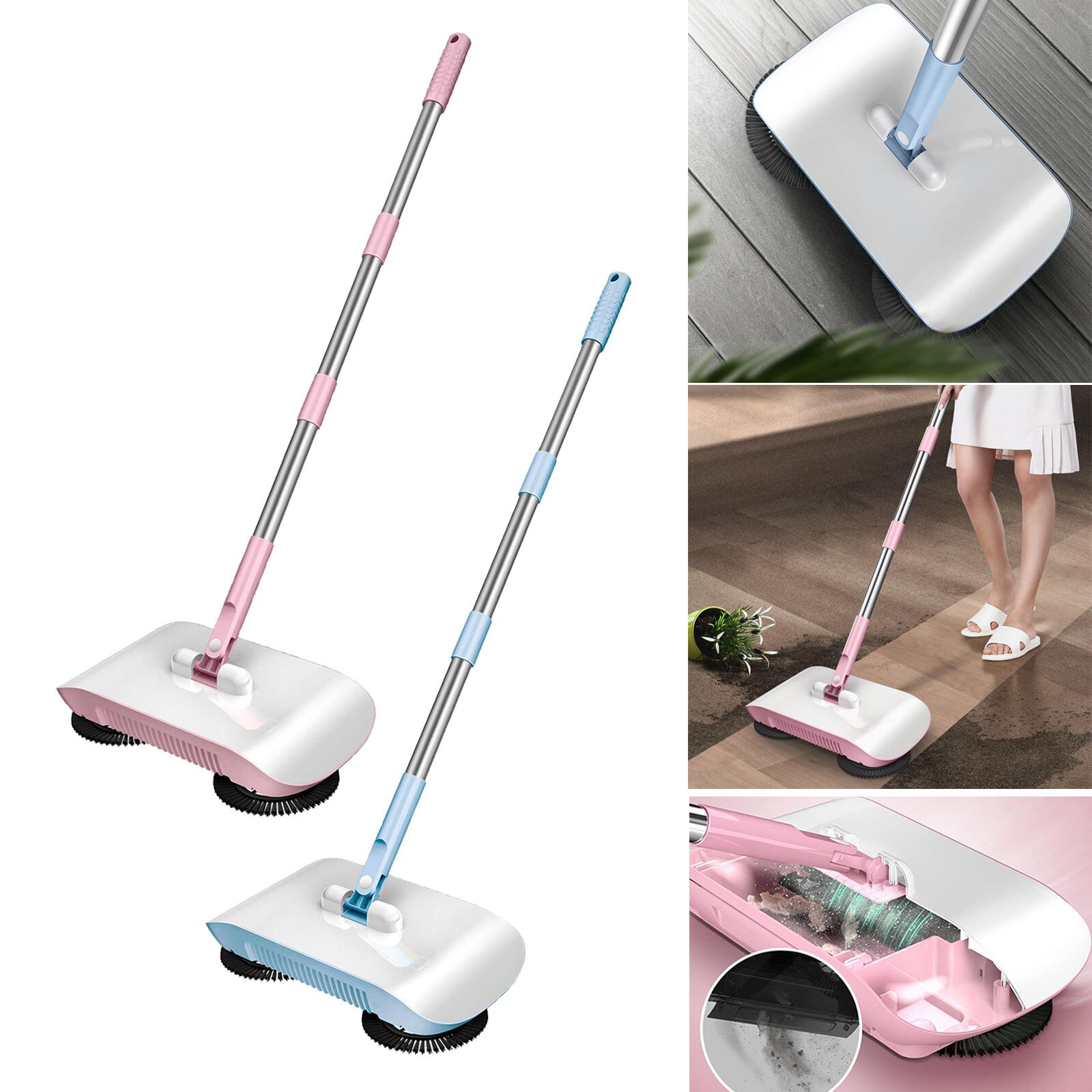 Rotating Hand Broom Sweeper Hard Floor Dust Cleaning Tool, 360 Degree Rotation