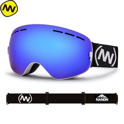 Nandn skibriller snowboard dobbelt lag  uv400 anti-dug store skimaske briller skiløb: Hvid ramme-blå