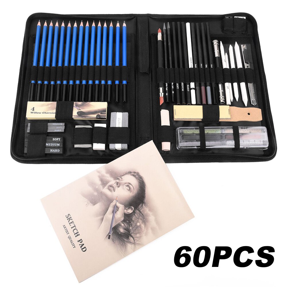 60 Stks/partij Tekening Potlood Set Student Schilderen Kunst Levert Kunstenaar Professionele Kalligrafie Tekening Potlood Schetsboek Pennen Kit