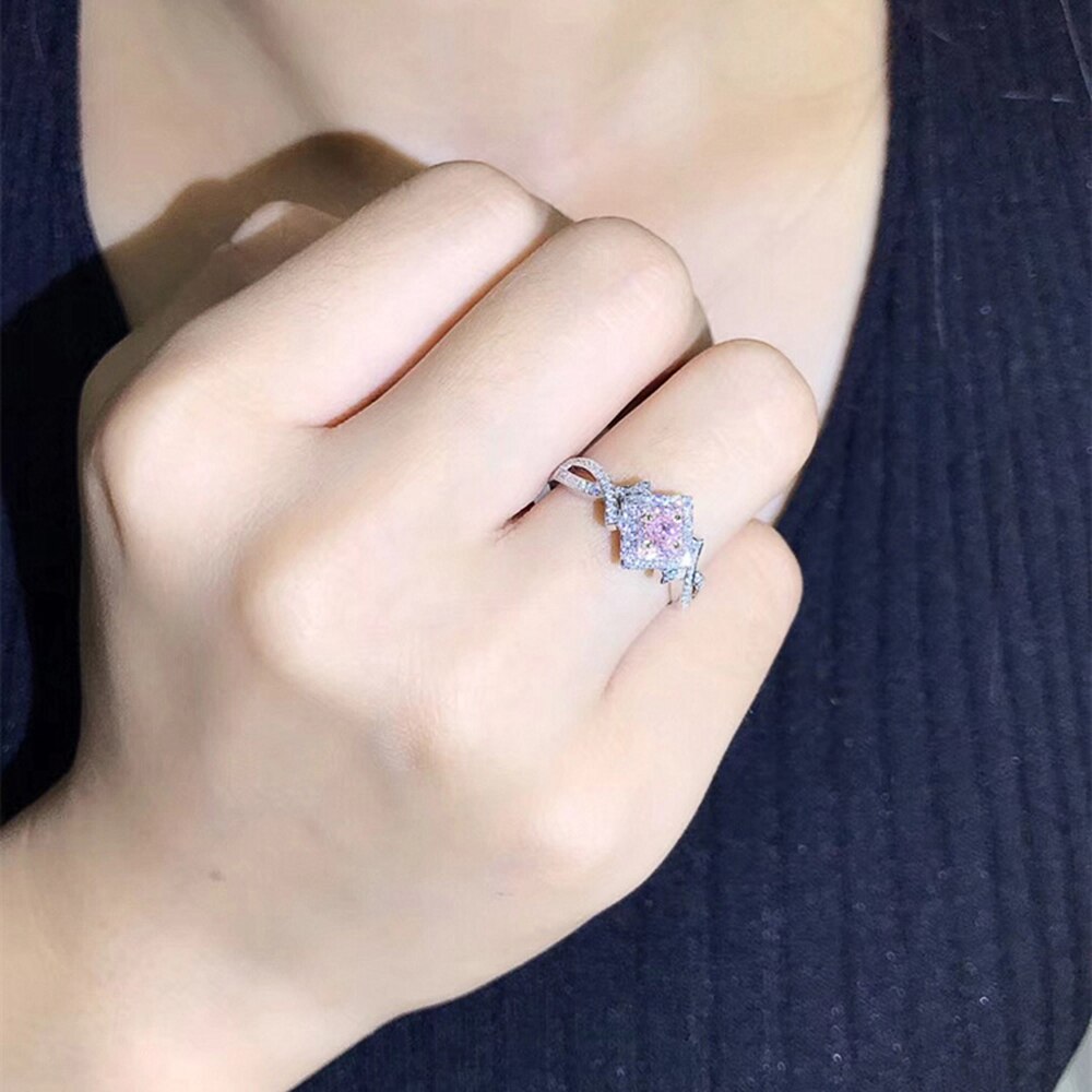 Huitan – bague de fiançailles en zircon rose pour femme, bijou de fiançailles, de roman romantique, pour la saint-valentin, d'amour d'anniversaire, bijoux de déclaration