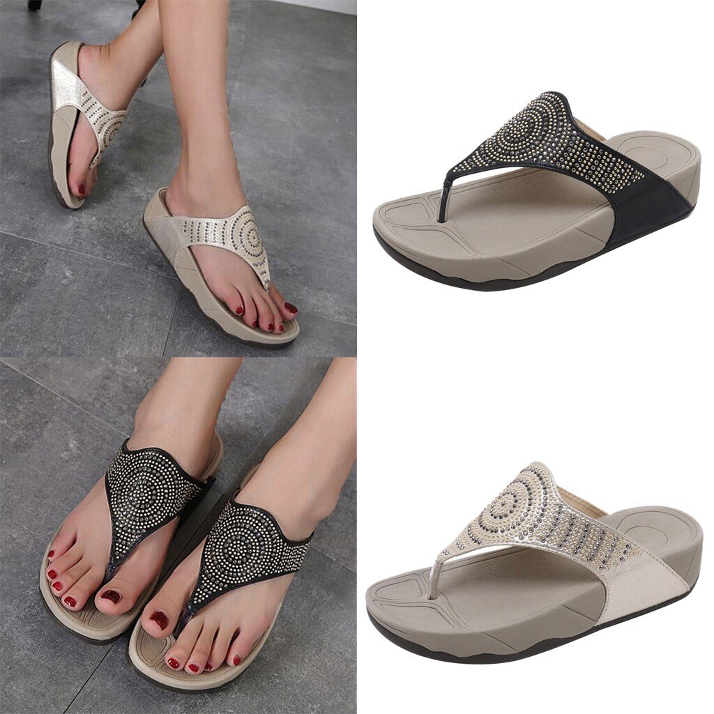 Sagace mærke kvinder hjemmesko flade med rhinestones klipklapper tyk bund platform bagatel sommer strandsko til kvinde