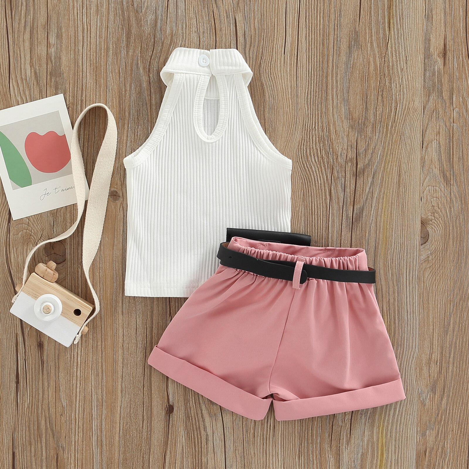 Toddler Girls Clothing set 2022 Summer Fashion tinta unita senza maniche a costine Top Shorts marsupio Outfit abito per bambini