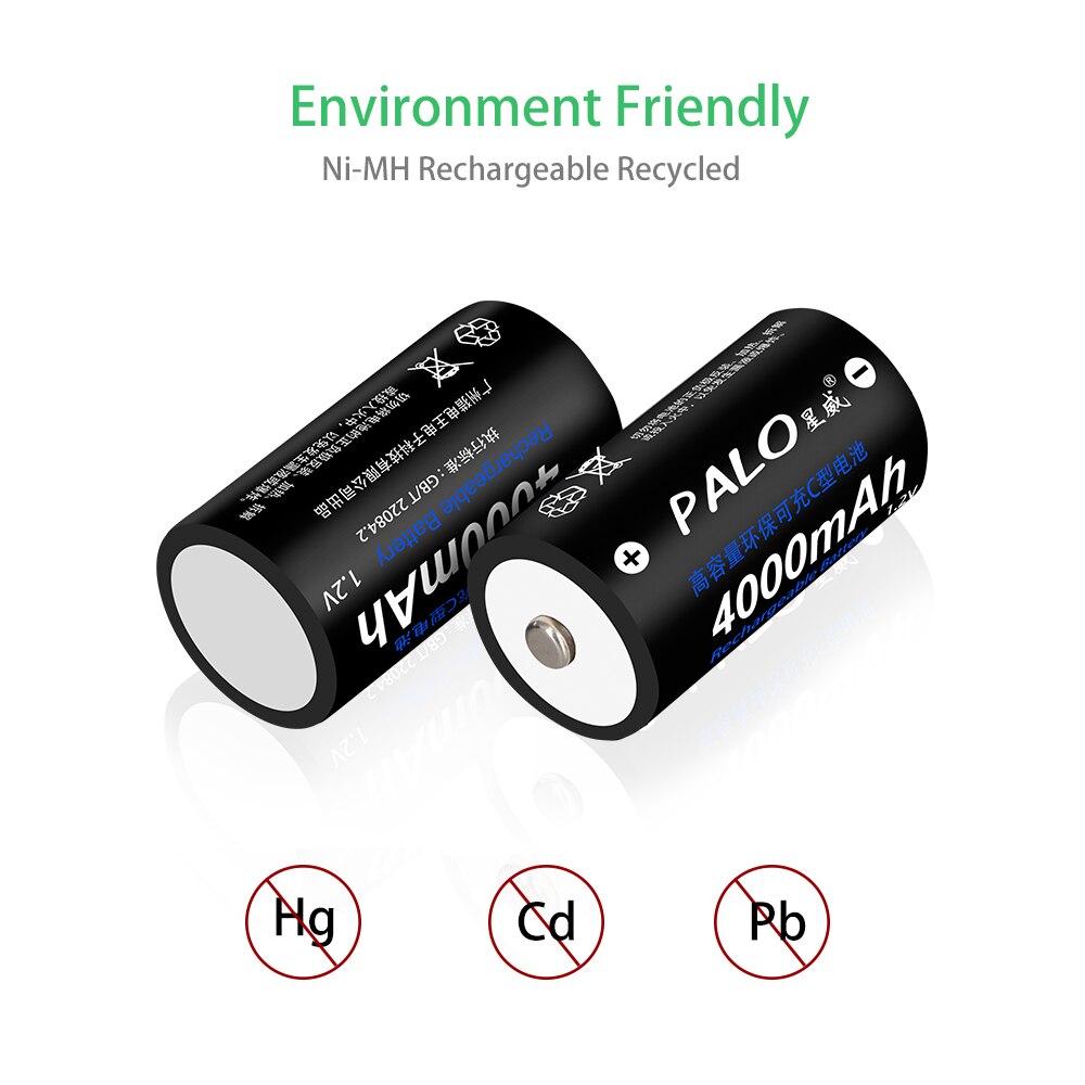 PALO 1-12 Uds tamaño C batería recargable tipo C LR14 batería 1,2 V NI-MH recargable C batería 4000mAh baja autodescarga