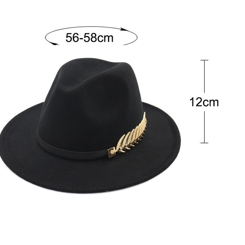 Female Jazz Hat Fashionable Metal Leaf Jazz Hat Woolen Winter Fedora Hat for Women