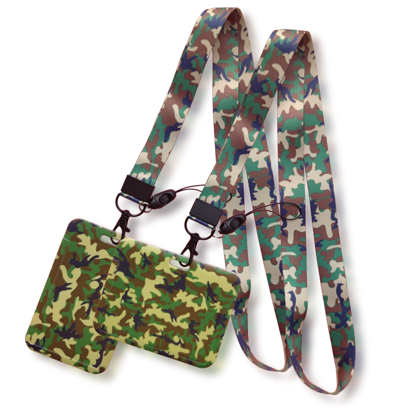 Men's Camouflage Card Case Lanyard ID Badge Holder Bus Card Cover Door Card Credit Card Holders Neck Strap