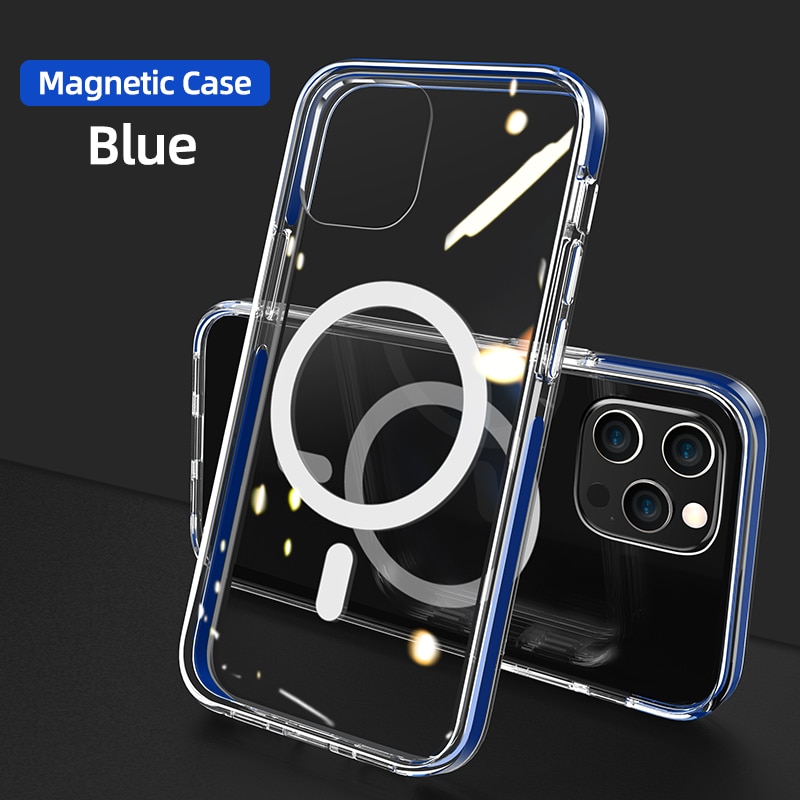 Magnectic Case For iPhone 12 Pro Max 12 mini Case For Magsafe Wireless Charging Shockproof Full Protection PC+TPU Case Joyroom: For iP12 / Blue