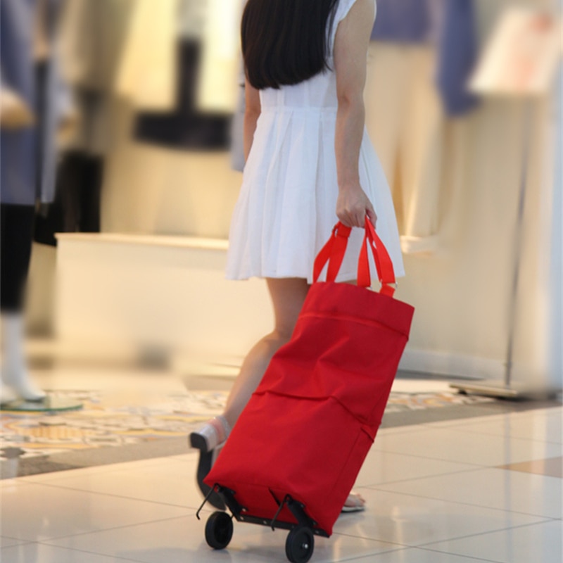Oxford Folding Shopping Bag Shopping Cart Wheels Bag Small Pull Cart Women's Buy Vegetables Bag Shopping Organizer Tug Package
