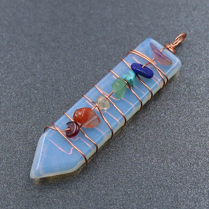 Reiki Handmade Wrap Pendulum 7 wisiorki czakry uzdrawiający kryształ naturalny klejnot kamień ametysty lazuryt Point miecz wisiorki: 7 Opal