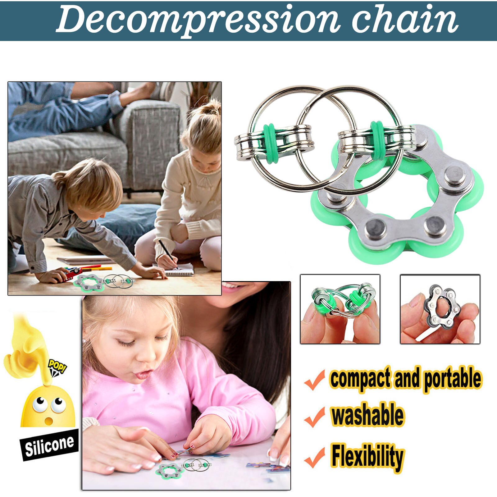 Giocattoli creativi Fidget Toys allevia lo Stress Bike Chain Fidget Toy per autismo ADHD Stress mani bambini giocattoli divertenti portachiavi c28: A