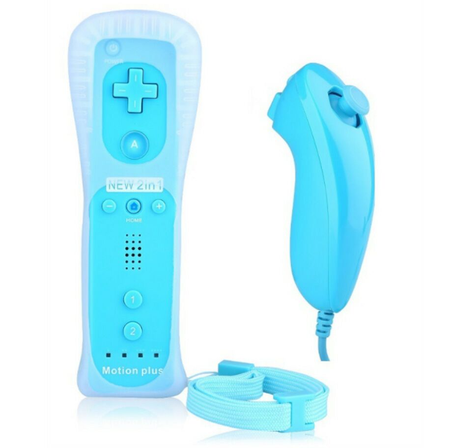 Libera la nave Built-in Motion Plus Remote Controller per Wii Gamepad Con Custodia in Silicone e Cinghia per wii comando: Left and right blue