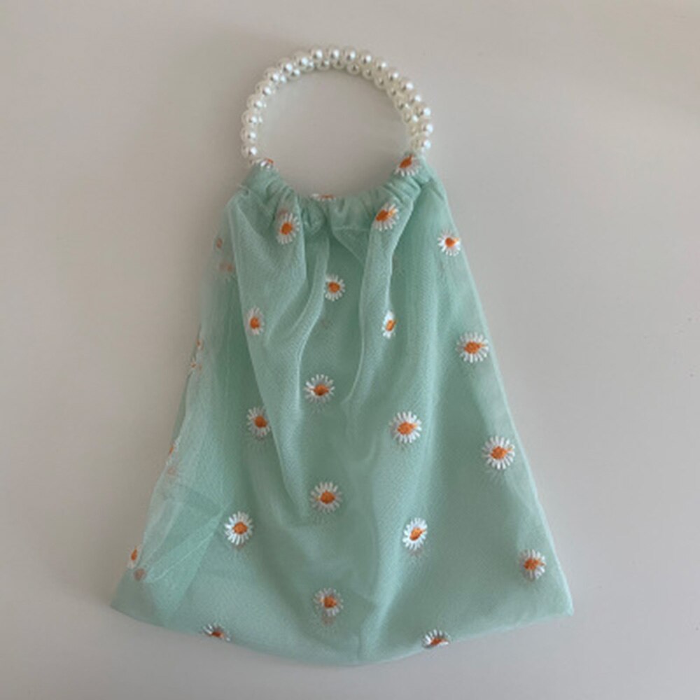 Nueva bolsa de tela transparente para mujer, bolsa para compras cómoda con pequeñas margaritas y apliques de malla, bolsa de tela bordada, bolsa ecológica