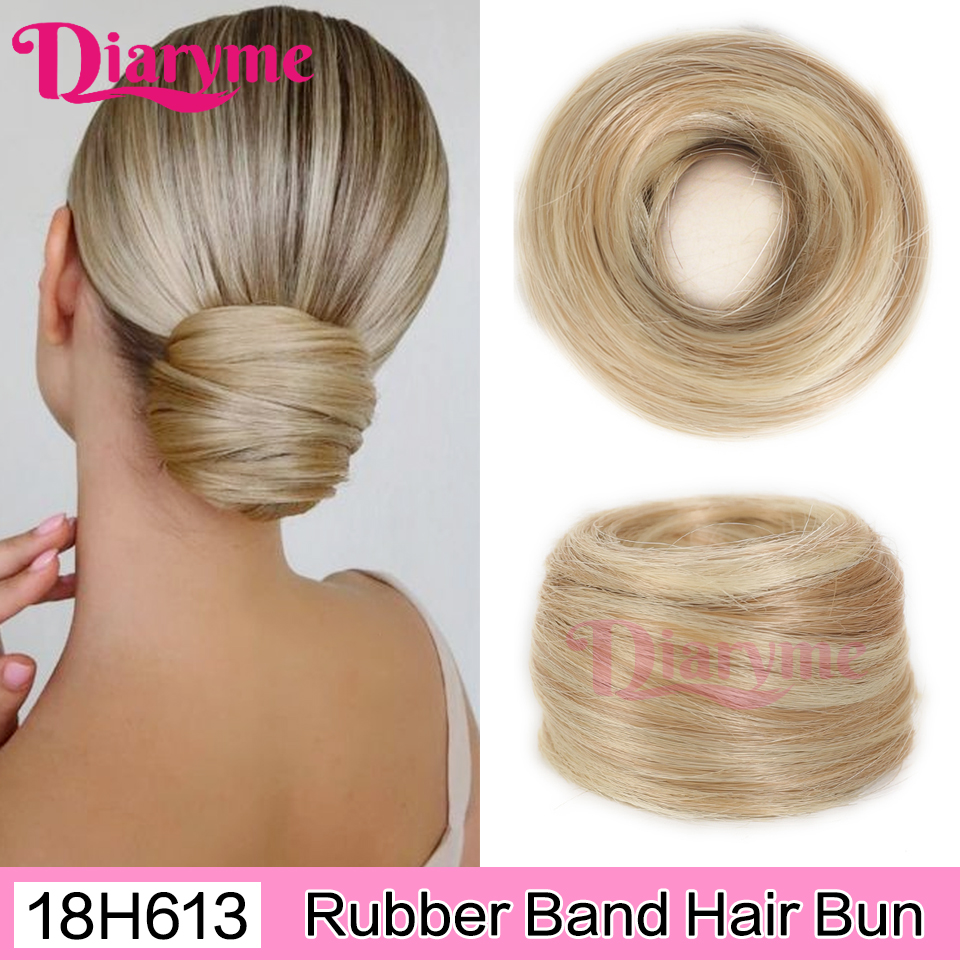 Cabelo sintético coque mulher em linha reta updo laço de cabelo elástico de borracha chignon extensões de cabelo faixas de cabelo natural fo: T1B/4/30