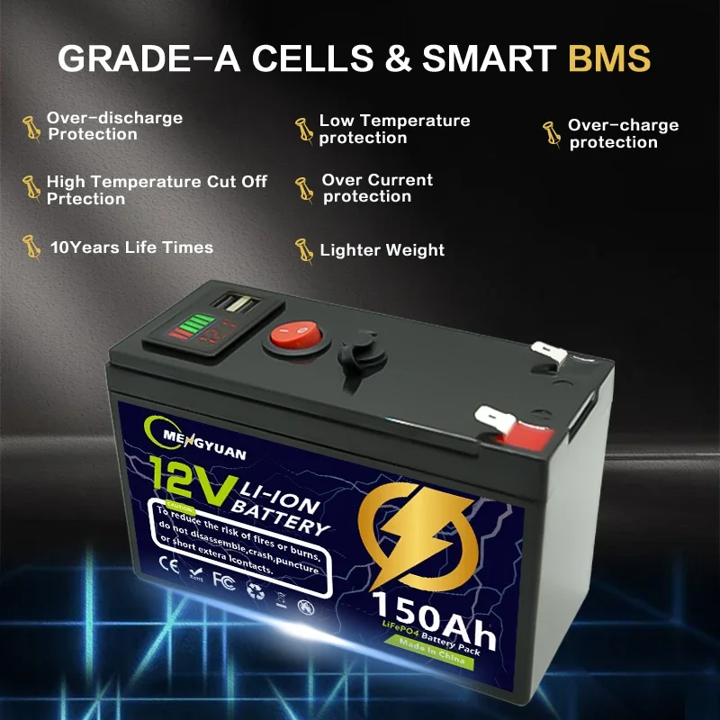 12V 150Ah LiFeP04 Batterie Deep Cycle Lithiumbatterie 30A BMS 6000+ Zyklen Perfekt für Solar-Fischfinder Power Wheel Boat Home RV