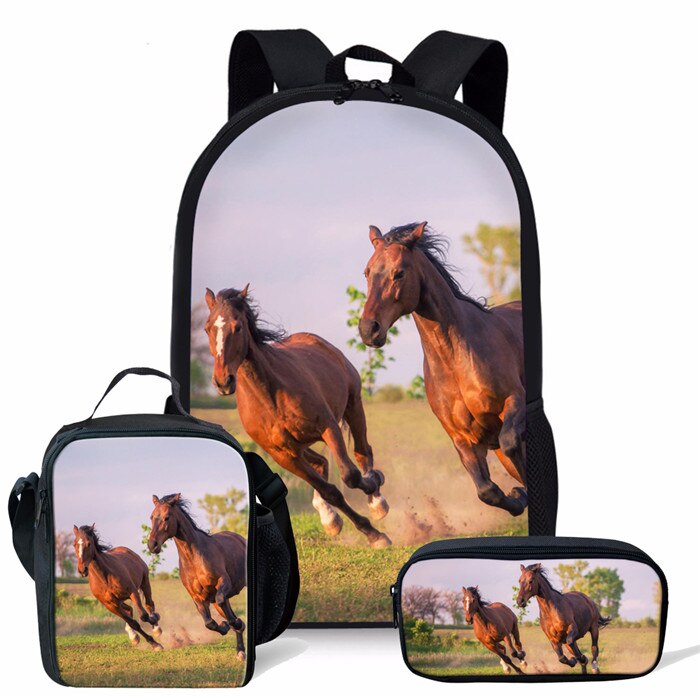 Forudesigns 3 Stks/set Wilde Paarden Schooltas Voor Jongens Orthopedische Rugzakken Schooltas Basisschoolleerlingen Mochila Escolar: RH0448CGK