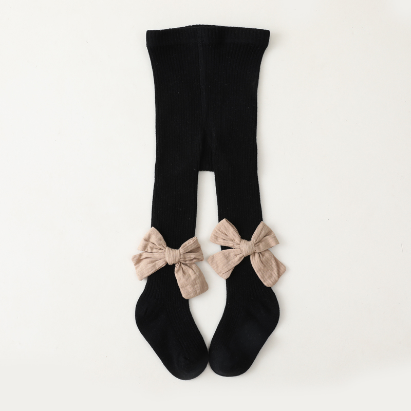 Medias de punto con lazo para bebé niña, pantalones sueltos de punto cálidos para invierno: Negro / 1-2 Years