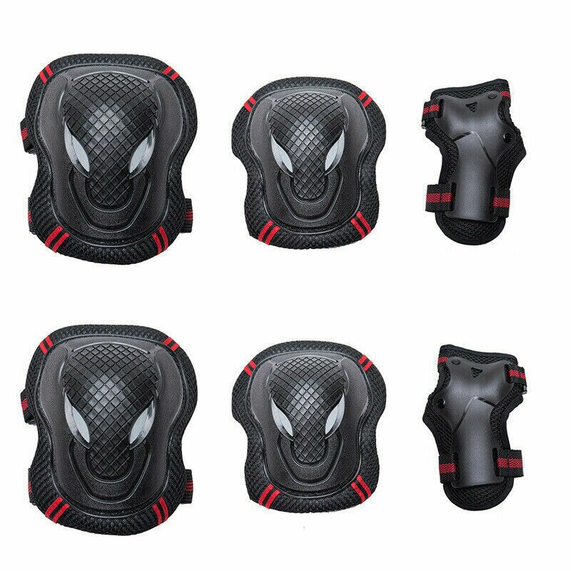 6X Adult Wrist Elbow Knee Pad Set - Skateboard Roller Skate Bike Protective Gear Guards: Black and Red / S
