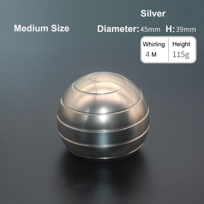 Ball Type Fingertip Gyro Metal Alloy Adult Office Desk Toy Decompression Anxiety Stress Relief Fidget Spinner Sensory Toys: Medium - Silver