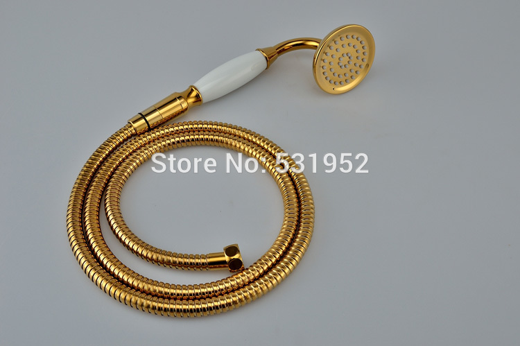 PVD-TI Gold Finish Brass Telephone Hand Held Shower Head Ceramics Handle 1.5M Gold Shower Hose Gold-Plated Shower Set