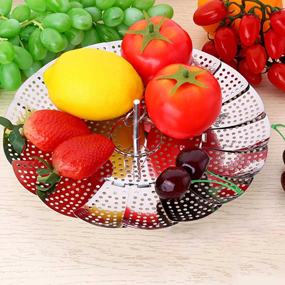 Foldable Mesh Basket Stainless Steel Vegetable Fruit Steamer Punching Food Drain Bowl Basket