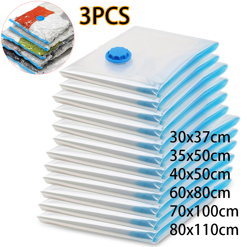 3PCS Vacuum Storage Bags Compression Pack Vacuum Bag for Down Storing Clothes Bedding Blanket Space Save Travel BagOrganizer